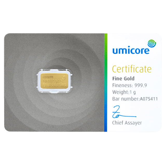goudbaar umicore 1 gram met certificaat